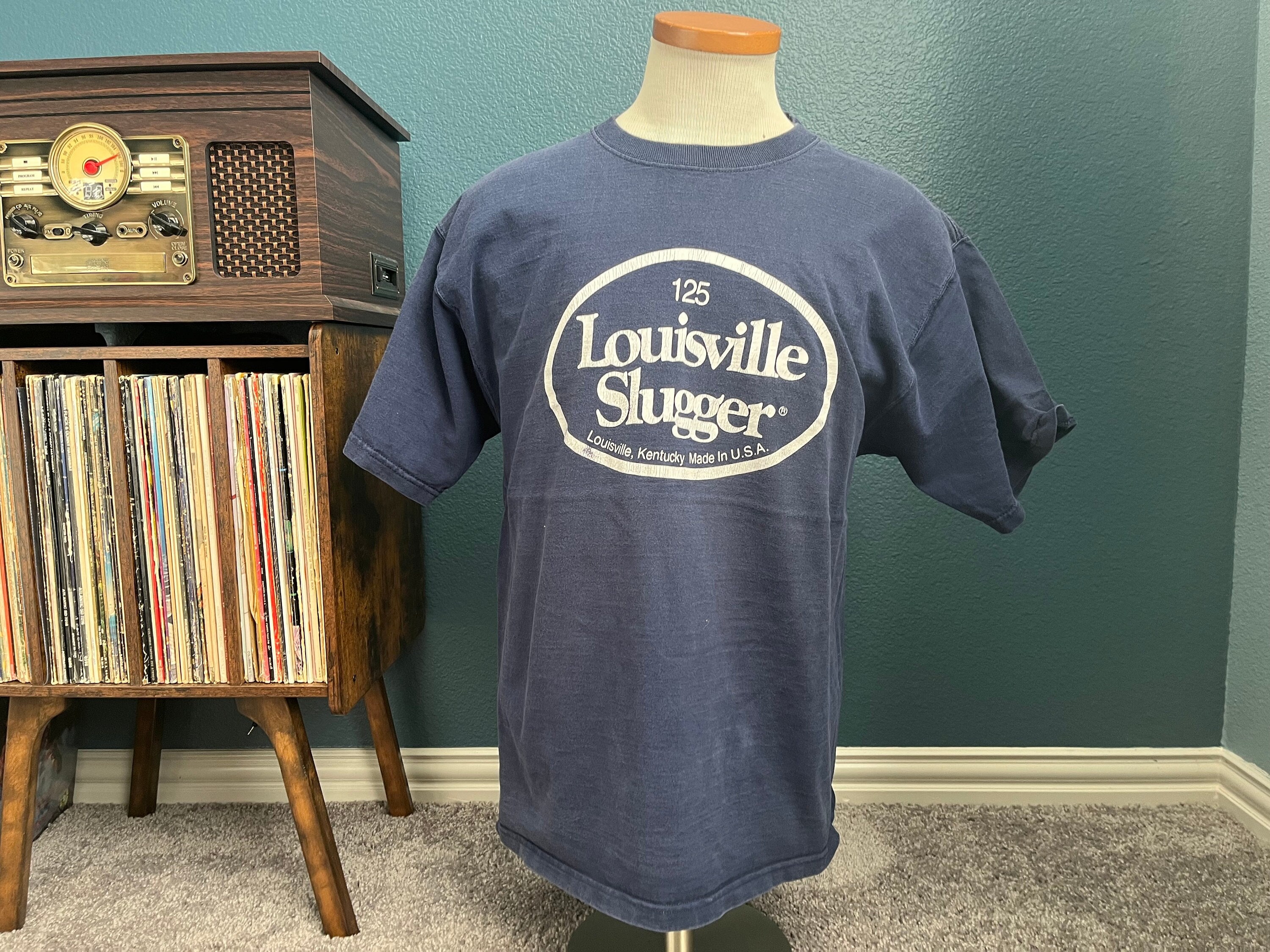 Vintage 90's Louisville Slugger Baseball Navy Blue T Shirt 