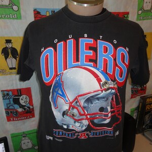 Vintage 90s Houston Oilers Football NFL Trench T-Shirt Size Large Sing