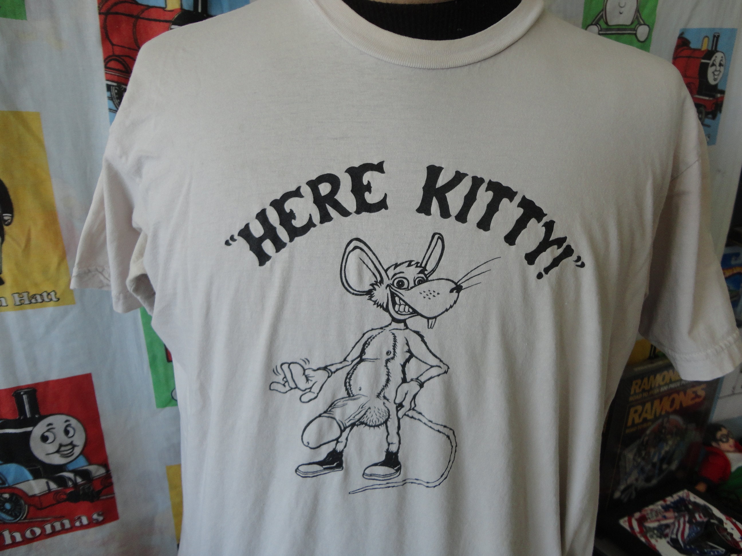 Vintage Here Kitty Crude Rat Cartoon T Shirt L - Etsy