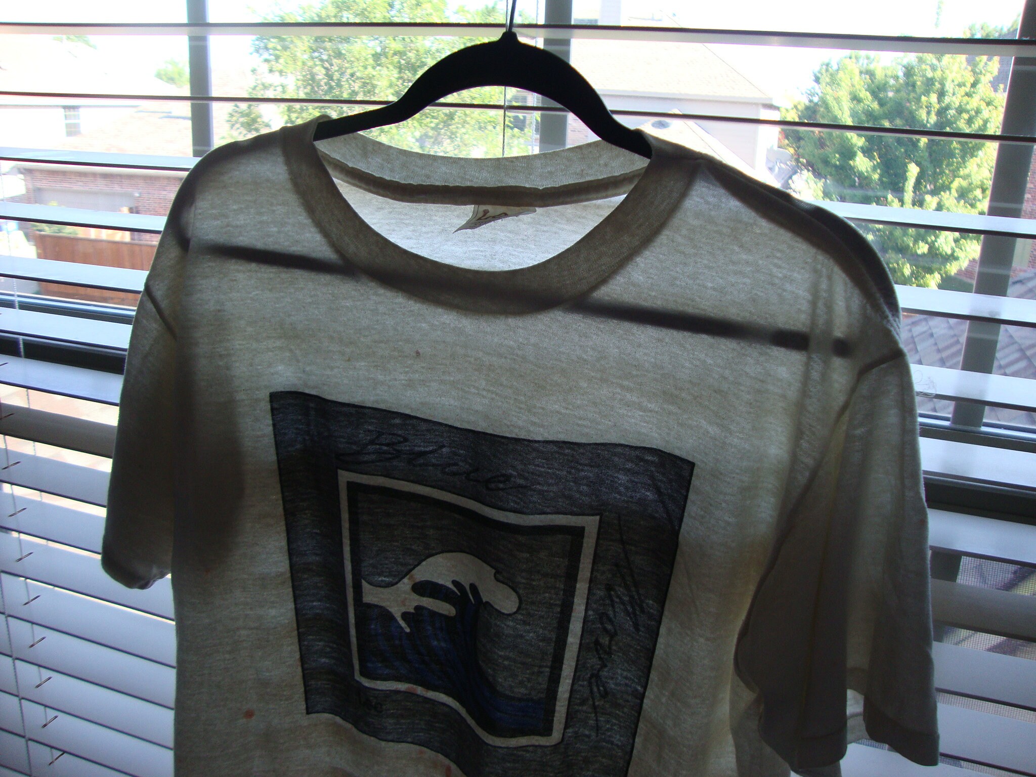 Vtg Mr Lee Men's White Graphic BLUE Move WAVE Surf Surfer Vtg Mr Lee Men's White Graphic BLUE Move WAVE Surf Surfer