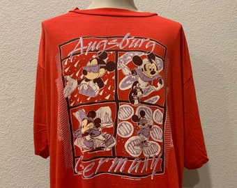 Vintage 90er Augsburg Mickey Maus Rot Papier-dünnes T-Shirt Gr. 4XL