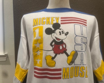 Bluza z okrągłym dekoltem w stylu vintage z lat 80. Myszka Miki Disney w kolorze szarym, rozmiar M