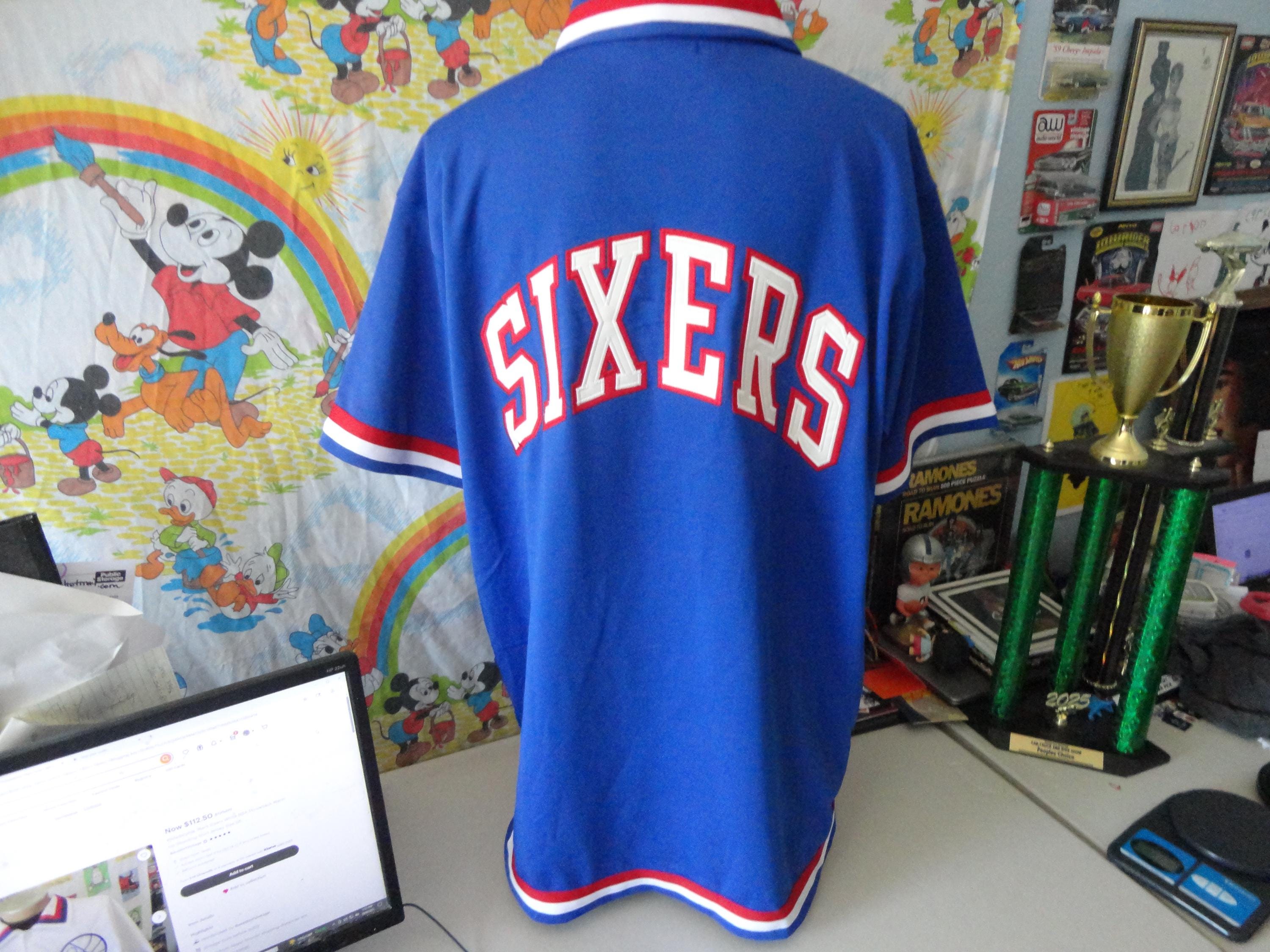 ウェア 90's Philadelphia 76ers shooting shirt Philadelphia 76ers Sixers Blue NBA Throwback Warm up Shooting