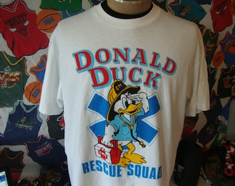 Vintage 90's Donald Duck Rescue Squad EMT Medical Walt Disney Tee NEW T Shirt XL