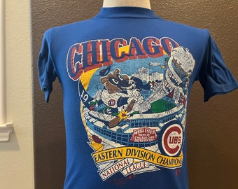 Vintage 80's 1989 Eastern Division Champs Chicago Cubs Blue T Shirt Size S