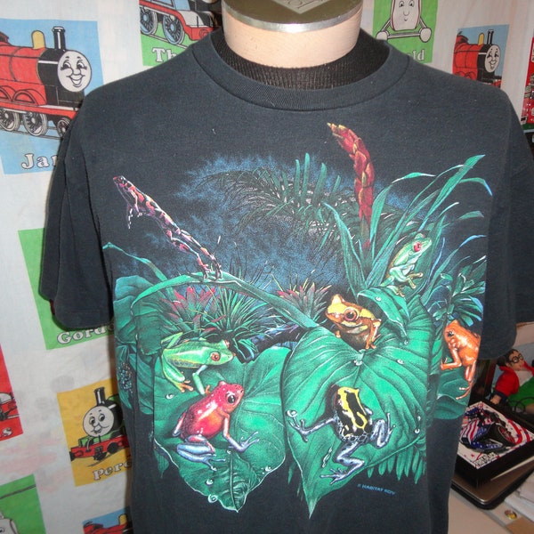 Vintage 90s Tree Frogs Tropical Double Sided black T-shirt size L