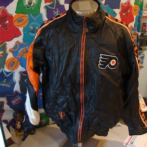 Vintage 90's Philadelphia Flyers NHL Hockey 1990's Black Real Leather 1990's Jacket Size XL