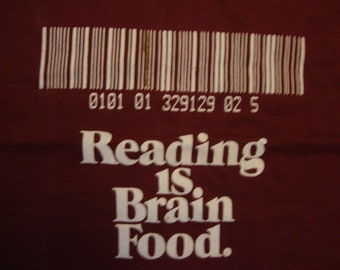 Vintage 80's Reading Is Brain Food Bar Code Red T Shirt Size M