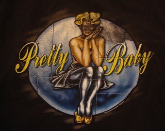 Vintage 90&#39;s Pretty Baby Cute Girl Military World War 2 Nose Art WWII Black T Shirt Size 3XL