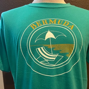 Vintage 80&#39;s Bermuda Beach Green T Shirt Size L