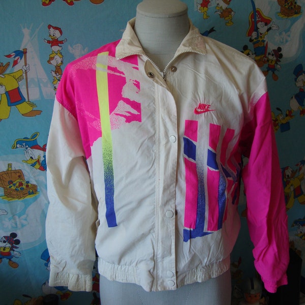 vintage NIKE CHALLENGE COURT authentic track jacket Sz M retro windbreaker athletic 90s 80s air hip hop streetwear pink white purple bright