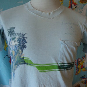 Vintage 70&#39;s Vacation Tourist Stripe Pocket T Shirt Size S