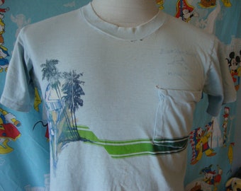 Vintage 70&#39;s Vacation Tourist Stripe Pocket T Shirt Size S