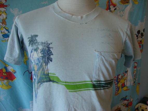 Vintage 70's Vacation Tourist Stripe Pocket T Shir