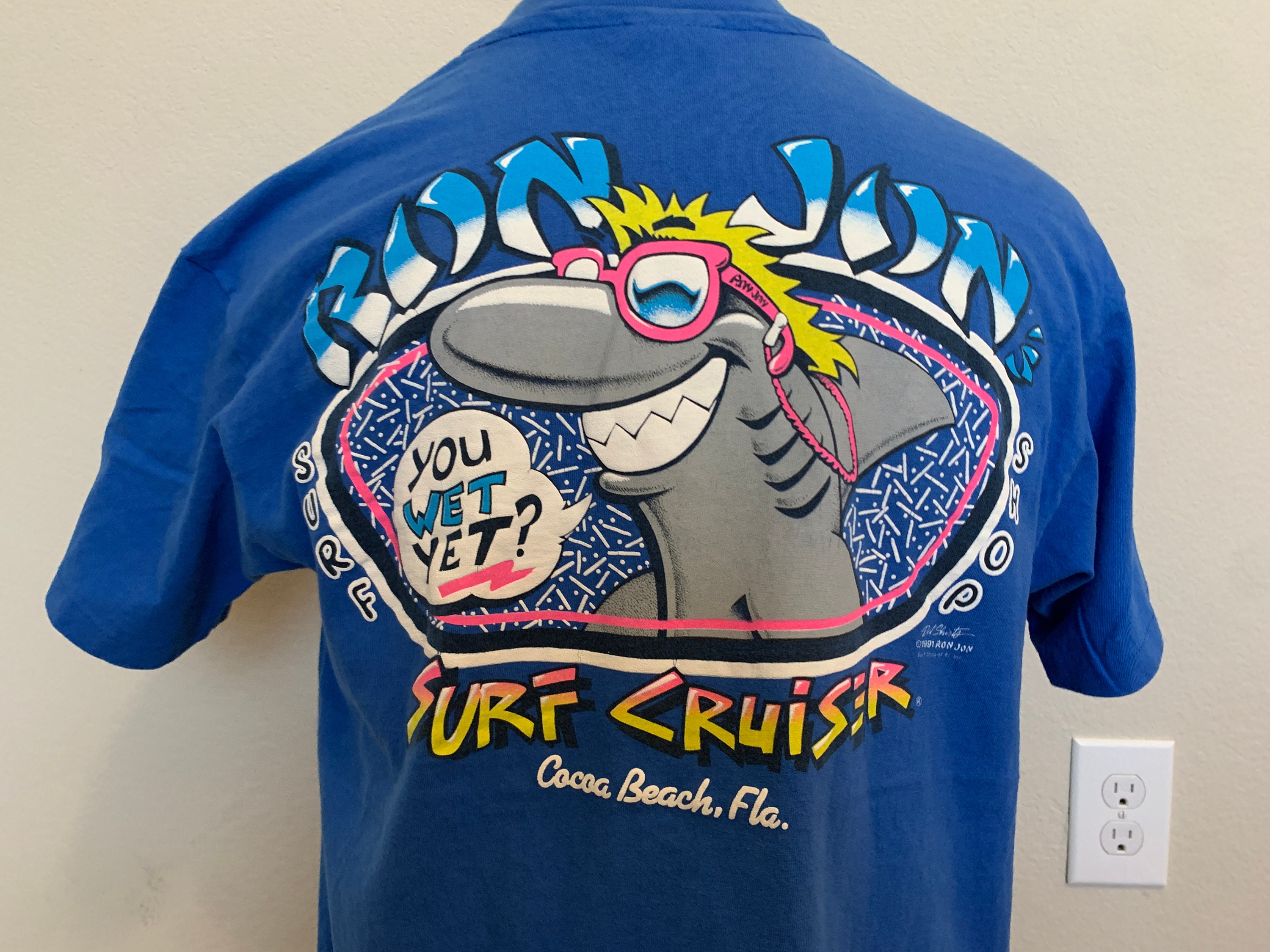 トップス 90s RON JON Tee SURF CRUISER Vintage Ron Jon Surf T-Shirt Kawasaki Cruiser Shark Andy