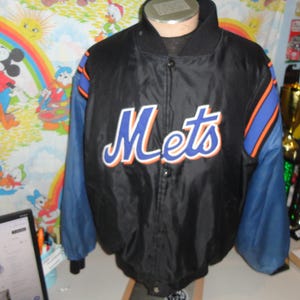 Vintage New York Mets MLB Baseball black & blue Satin Bomber Jacket 2XL