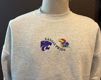 Vintage 90's Kansas Pride Jayhawks state wildcats Colleges Grey Crewneck Sweatshirt Size L