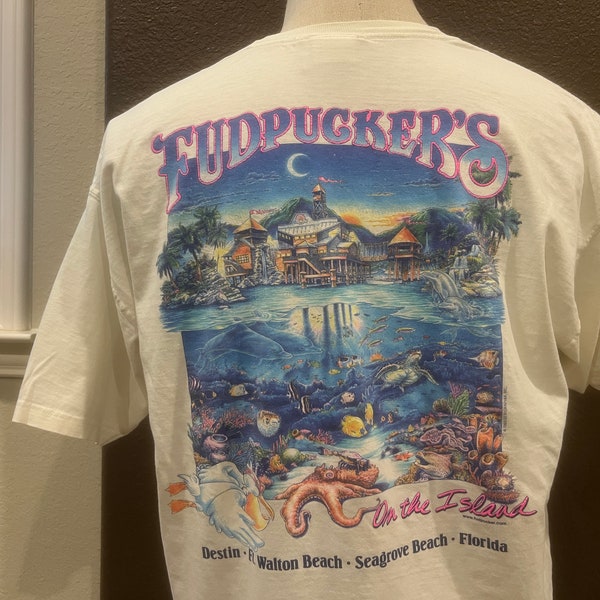 Vintage 90's Fudpucker's Grill In The Island Florida White T Shirt Size L