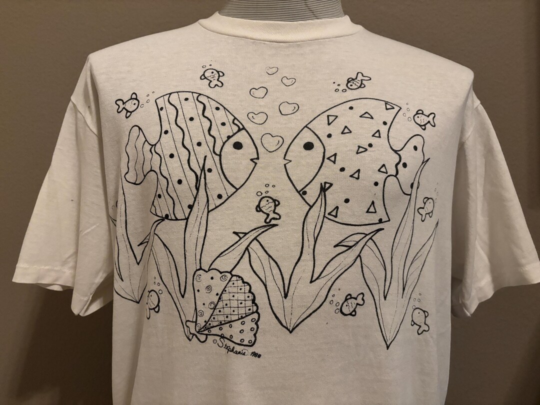 ヴィンテージ 90 年代 魚 ファミリー アート 動物 愛 オーシャン T