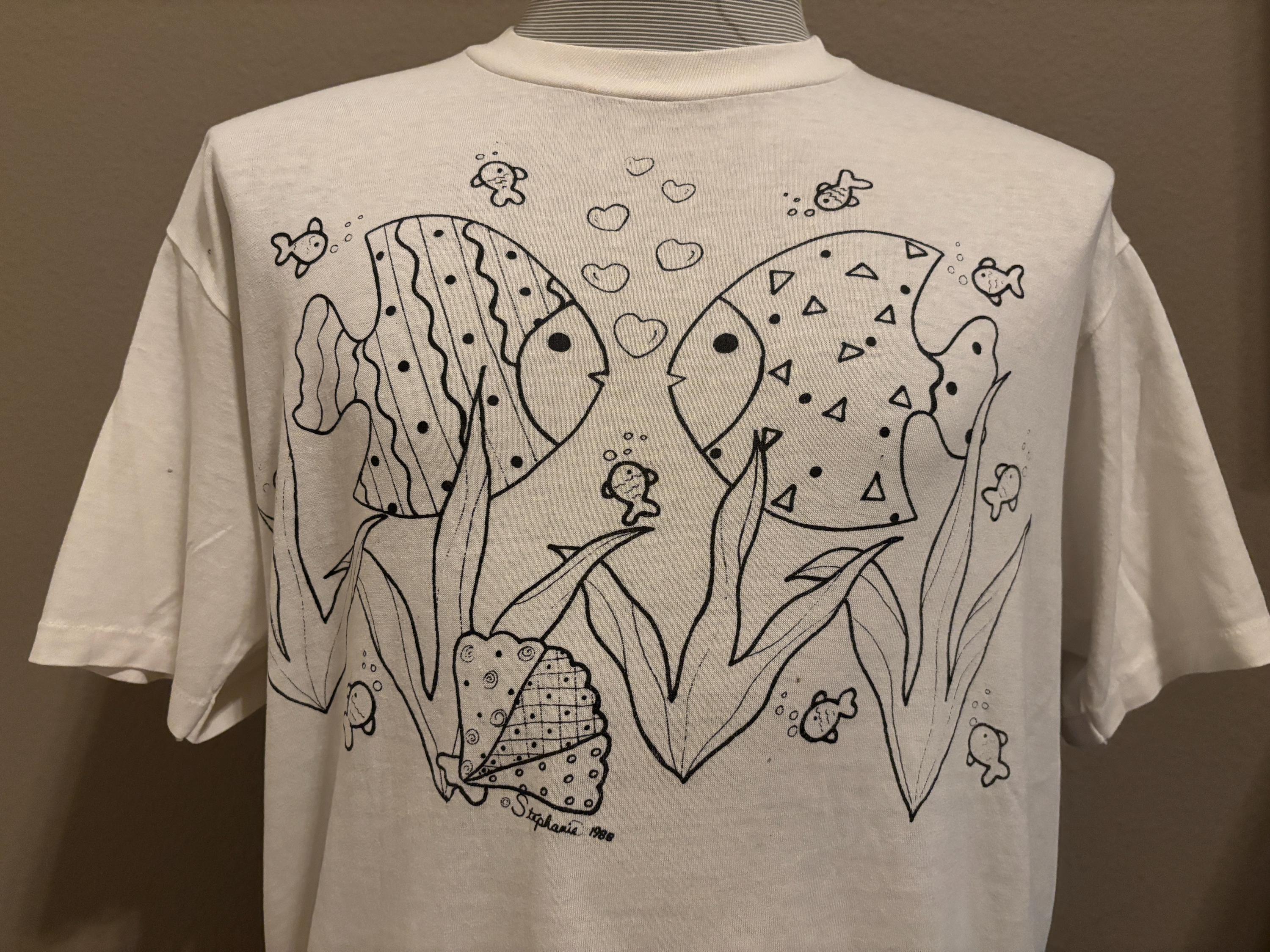 ヴィンテージ 90 年代 魚 ファミリー アート 動物 愛 オーシャン T