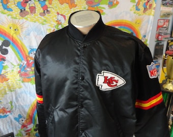 Vintage 90s Kansas City Chiefs Starter RARE BLACK Satin Bomber Jacket Size XL