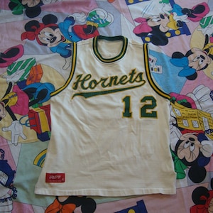Vintage 60&#39;s Hornets Rawlings Marca Auténtico Juego Usado Baloncesto Jersey Tamaño 42 M