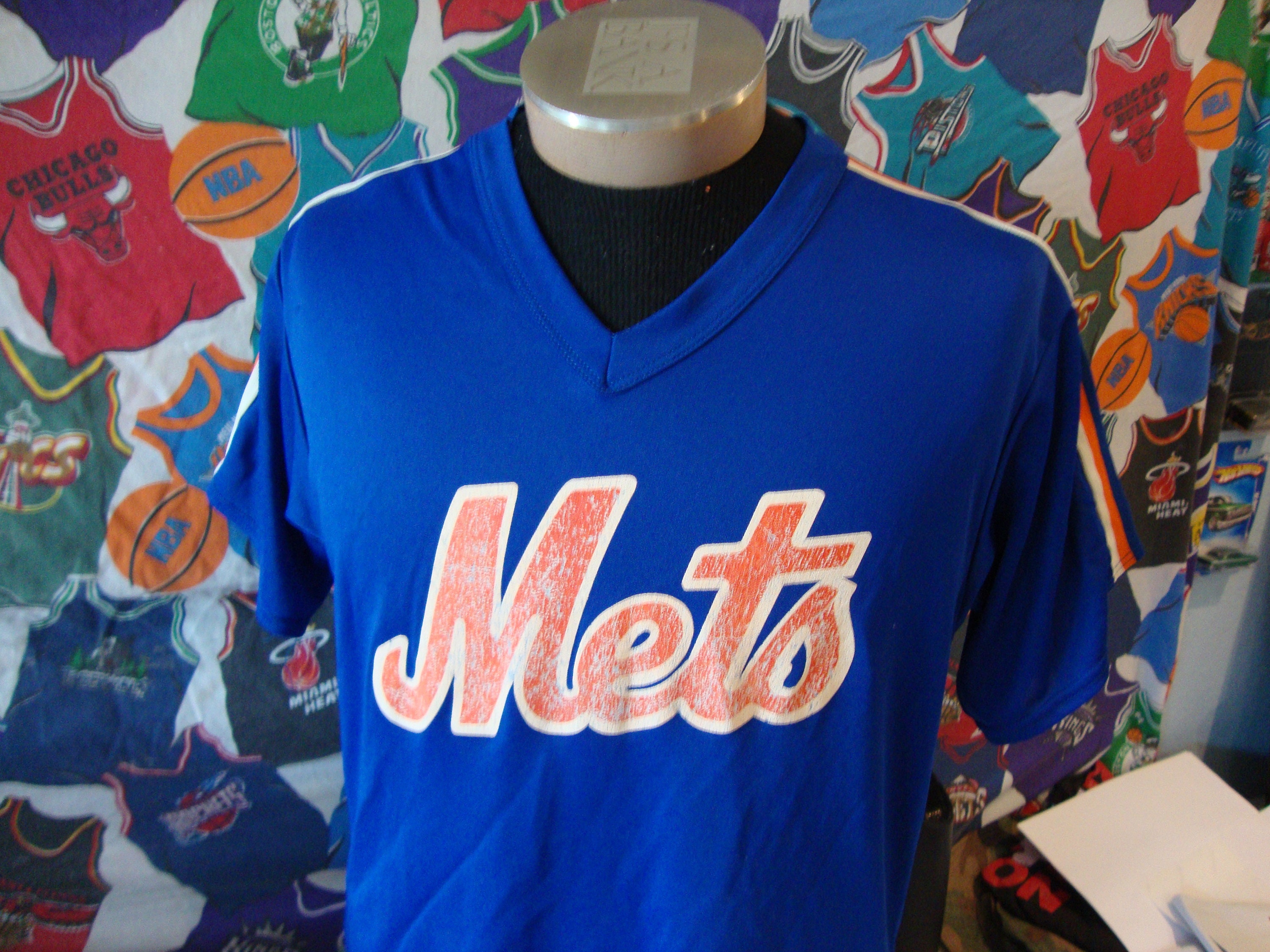 Vintage 80's New York Mets MLB Baseball Blue Jersey L 