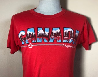 Vintage anni '80 Niagara Falls Canada Maglietta Rossa Taglia S