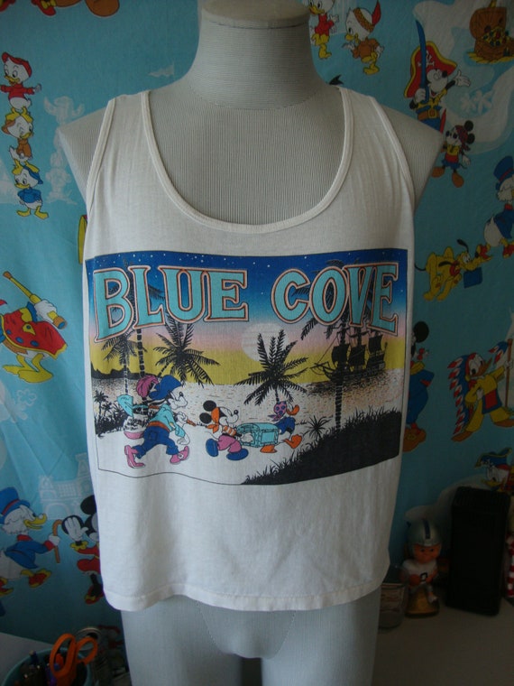 Vintage 80's Walt Disney Blue Cove Crop Top Tank … - image 2