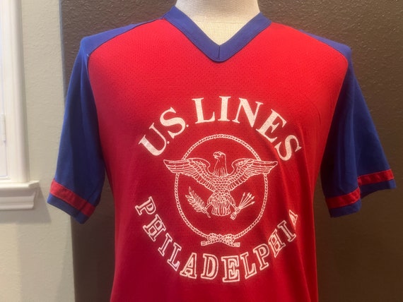 Vintage 80's US Lines Philadelphia Red T Shirt Si… - image 1