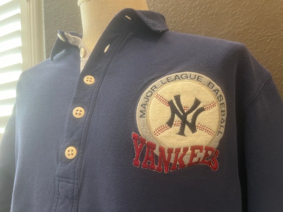 Vintage 90's New York Yankees Mirage Blue Polo Sh… - image 1