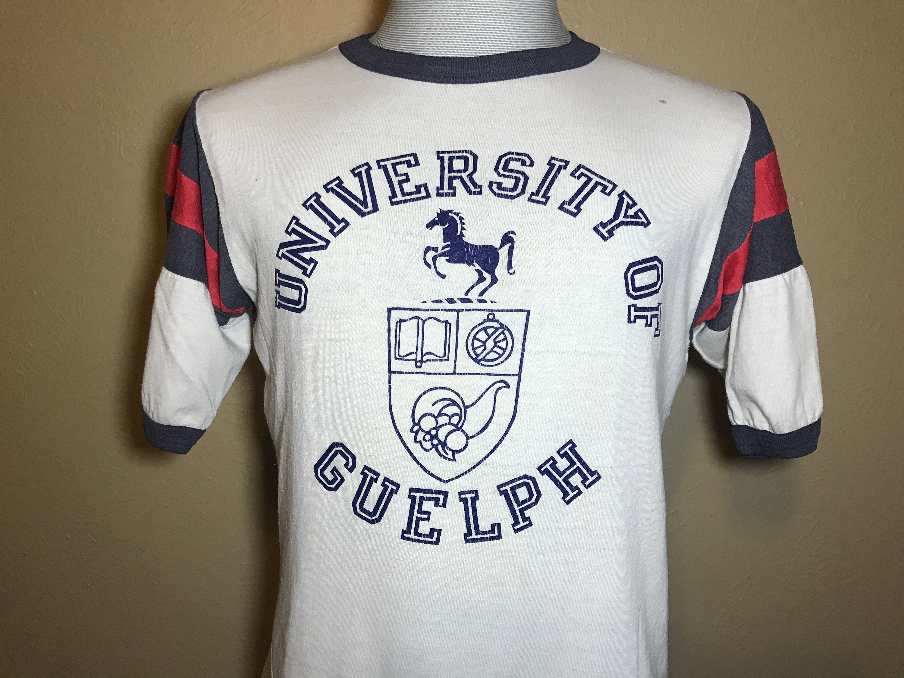 Vintage 80's University of Guelph College Ringer TShirt Etsy