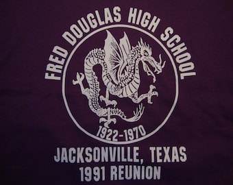 Vintage 90's Fred Douglas High School Jacksonville, Texas 1991 Reunion Souvenir T Shirt Size XL