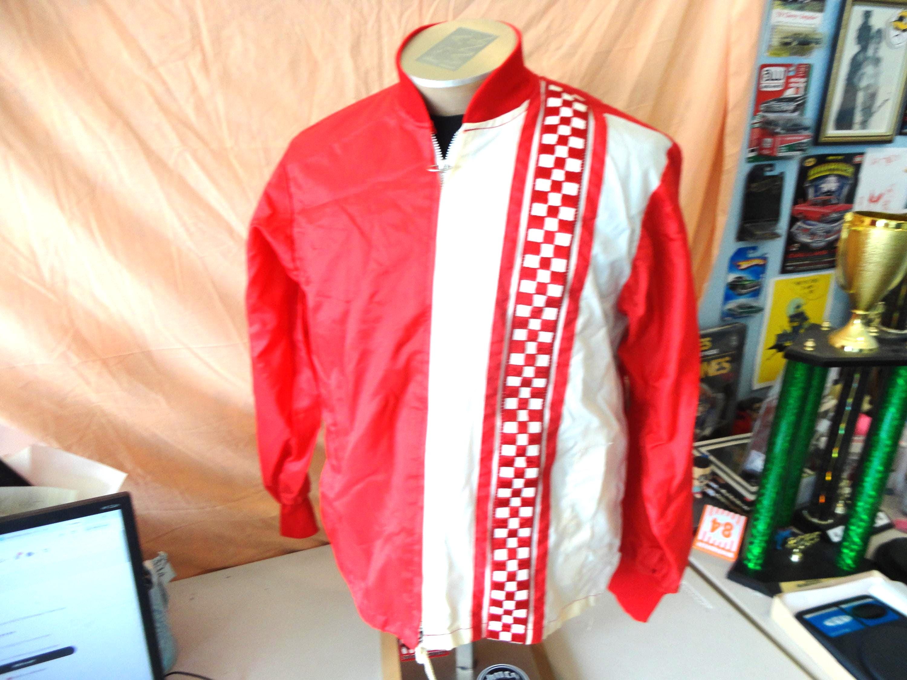 Vintage 80's Checkered Flag Red Racing Stripe Windbreaker Jacket