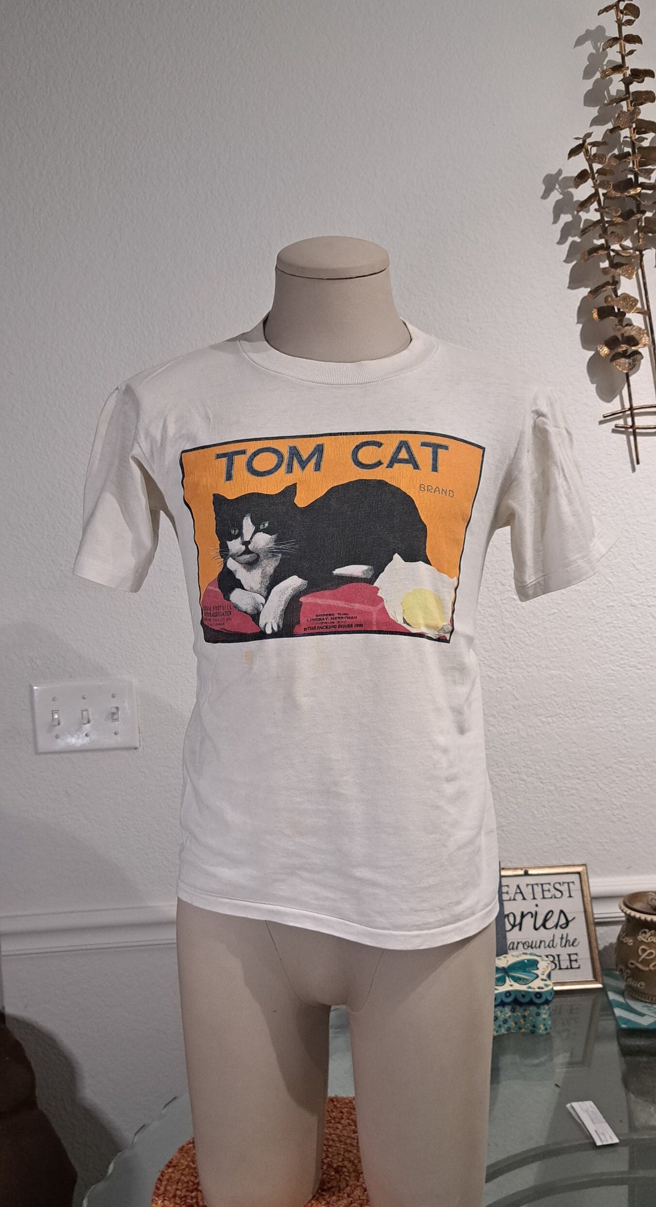 90's Vintage Cat T-shirt adult usa 杢グレー Vintage Cats Shirt Adult XL Single Stitch Cat AOP 90s Rel E