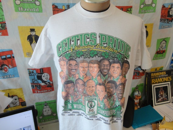 Vintage 90s Boston Celtics All Over Print Reversible Jersey (Size Large)