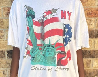 Vintage 90s New York City Statue of Liberty White T-shirt Modeled