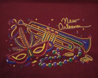 Vintage 90's New Orleans Louisiana Mardi Gras Holiday Souvenir Red T Shirt Size XL