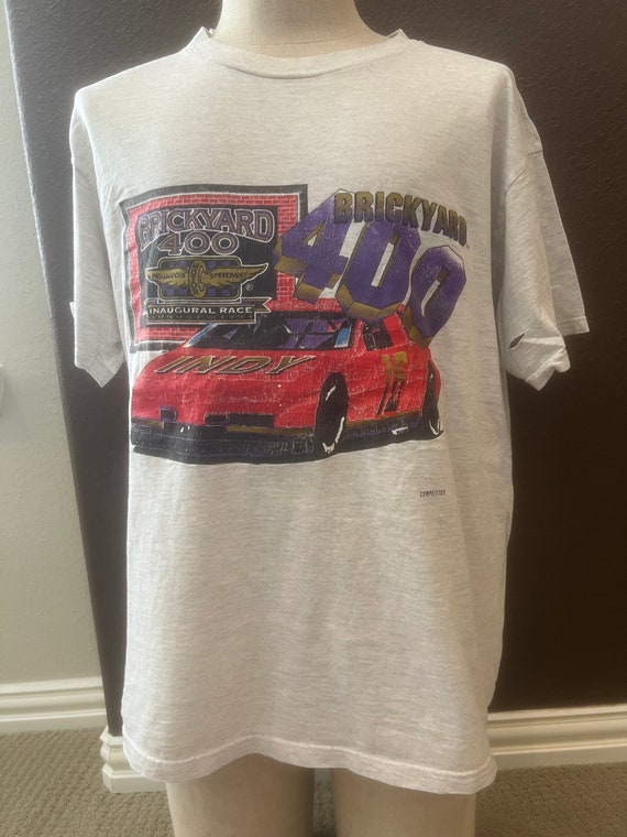 Vintage 90's Brickyard 400 Car Race Grey T Shirt … - image 2