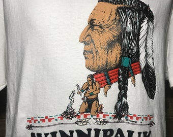 Vintage 90's Winnipauk Indian Chief T-Shirt Size L Large