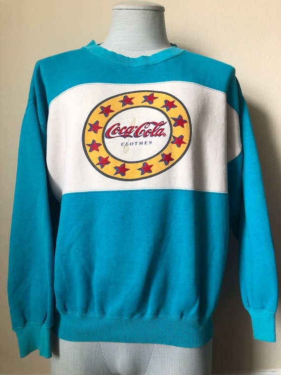 Vintage 80’s Coca Cola Stars Clothes Teal Crewnec… - image 2