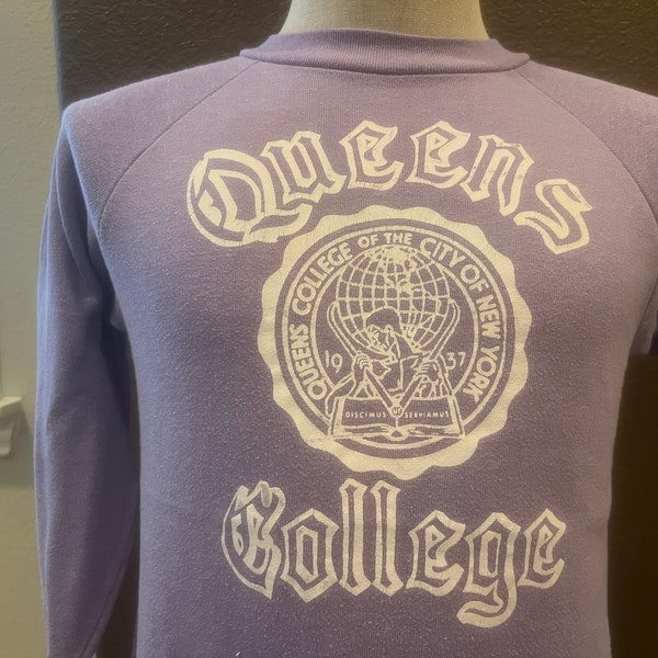 Vintage 80's Queens College Purple Crewneck Sweatshirt Size S