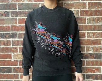 Vintage 80's Snow Ski Tourist Skiing Crewneck Sweatshirt Size M