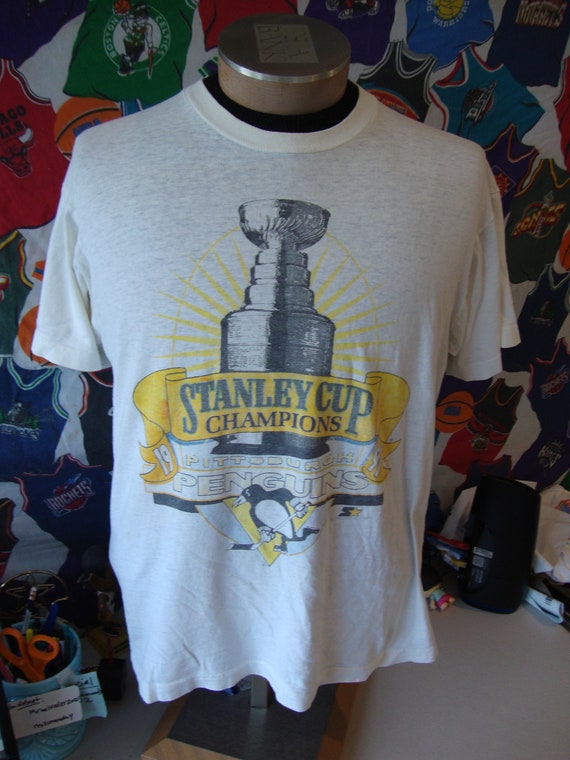 Pittsburgh Penguins Vintage 1991 NHL Stanley Cup Black Shirt Adult SM Youth  XL