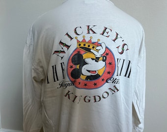 Vintage anni '90 Walt Disney Mickey Mouse Mickey's Kingdom T Shirt a maniche lunghe Taglia XL