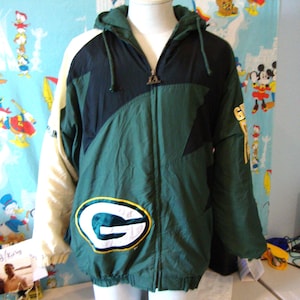 Vintage 90's Green Back Packers NFL Shark Fin Athletic Rap Hip Hop Style B Boy Zip Up Hoodie Parka Coat Jacket Size M medium