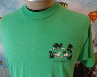 Vintage 80's Virginia Beach Tourist Green Single Stitch T Shirt L