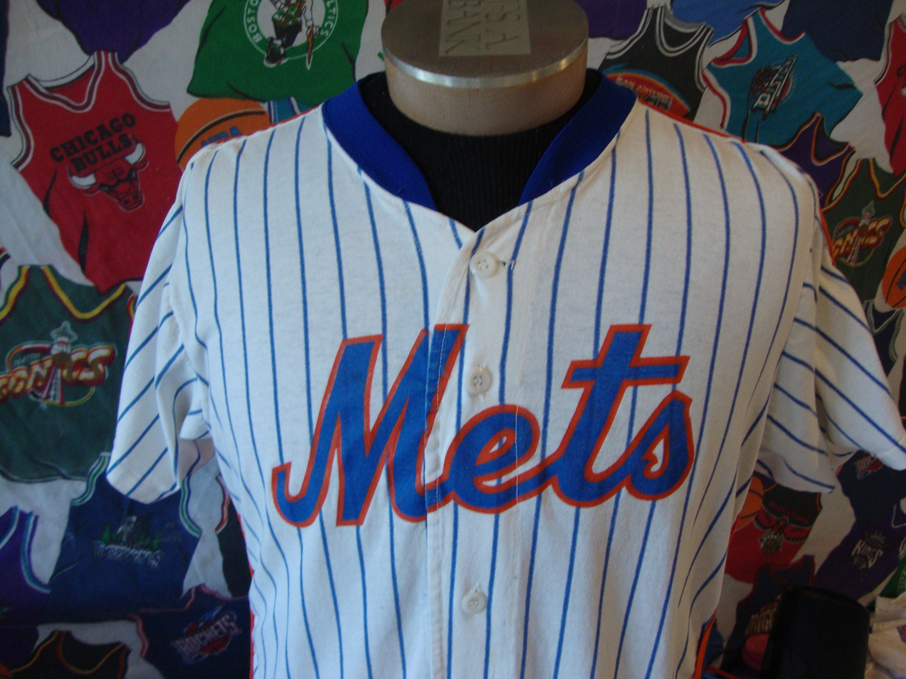 Vintage 90s New York Mets Pinstripe Baseball Jersey Authentic Sewn Rawlings  40