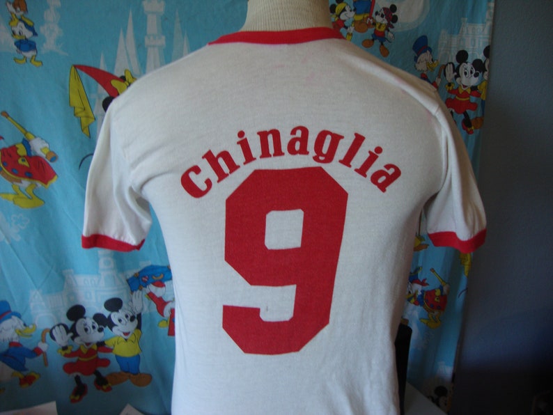 Vintage 80's Giorgio Chinaglia Tee Italy Soccer Academy Very RARE Futbol ringer T Shirt Size M medium image 2