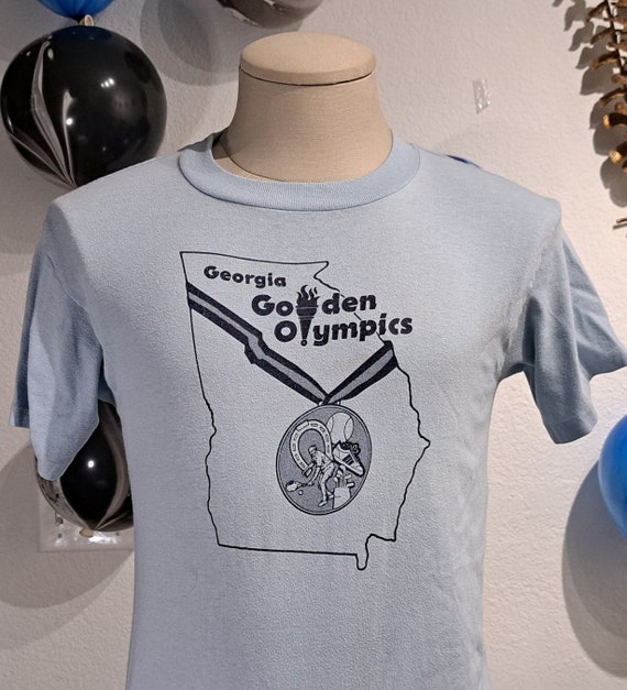 Vintage 80s Georgia Golden Olympics blue T-shirt … - image 1